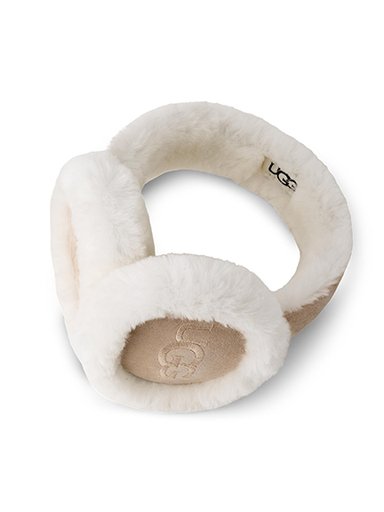 UGG - Sheepskin Embroidery Earmuff - Vita öronmuffar i fårskinn